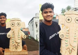 തീപ്പെട്ടി തിരികൾ കൊണ്ടൊരു ഗണേശ വിഗ്രഹം സൃഷ്ടിച്ച്‌ പുരി സ്വദേശിയായ ശാശ്വത രഞ്ജൻ സാഹു: